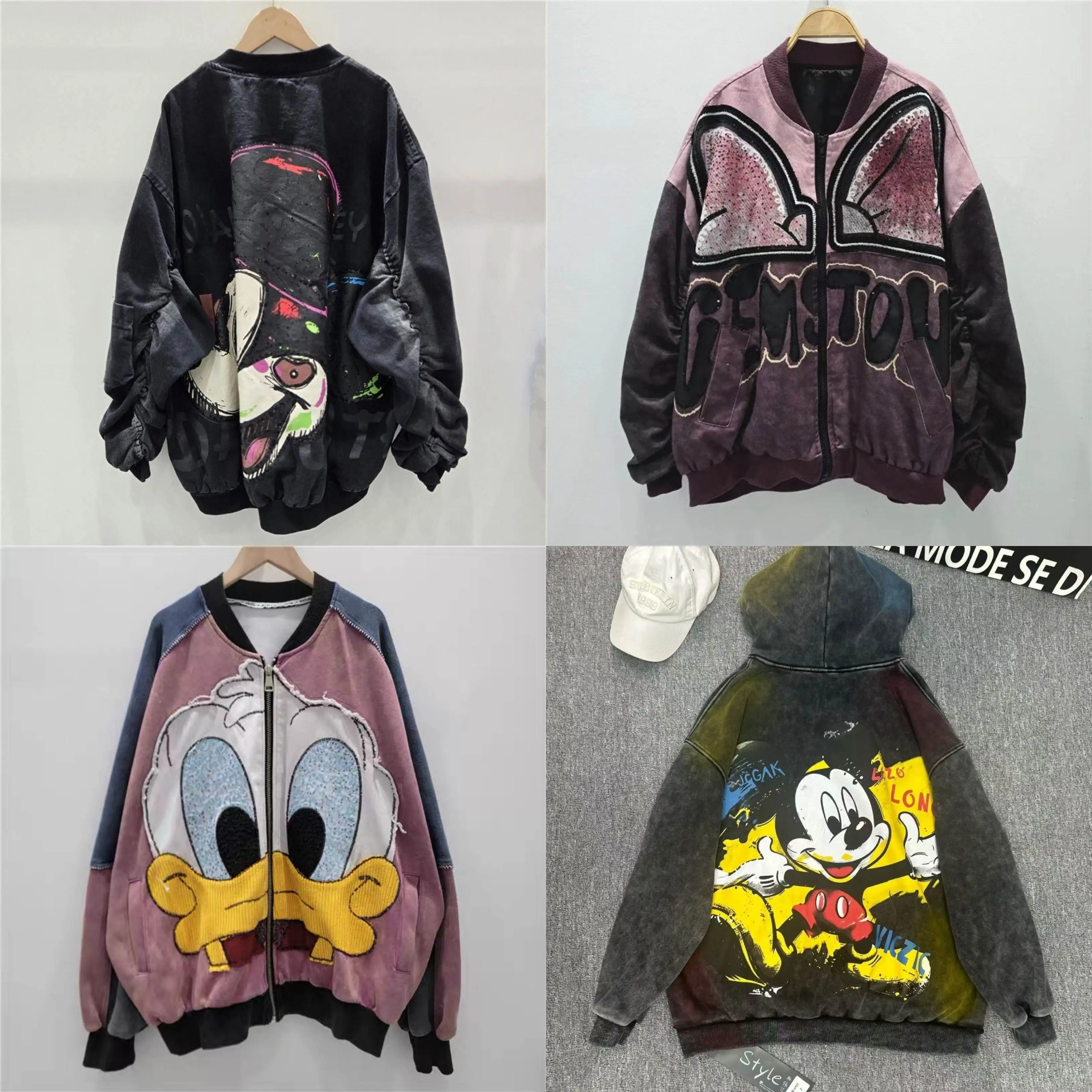 

European and American 2025 new loose and slimming versatile cartoon printed denim jacket embroidered light luxury top jacket