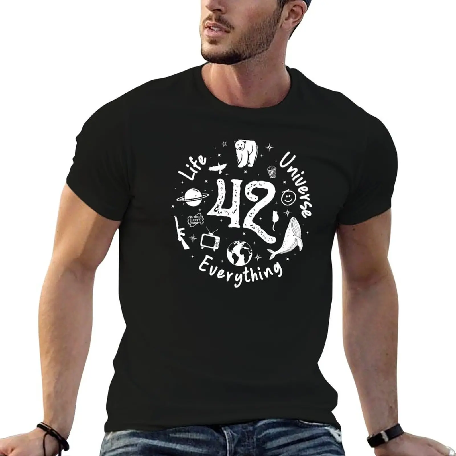 42 Life Universe and Everything Hitchhiker T-Shirt Utility Work Short Sleeve Top