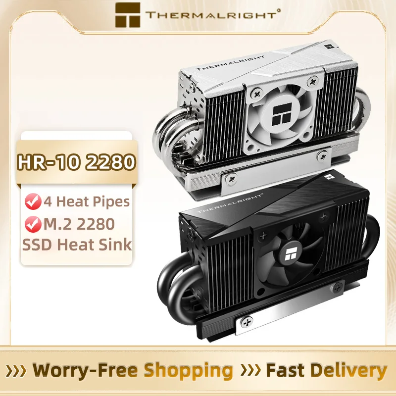 Thermalright HR-10 2280 Solid State Drive Cooler 4 Heat Pipe AGHP Fully Electroplated Heat Sink with 4PIN PWM Fan