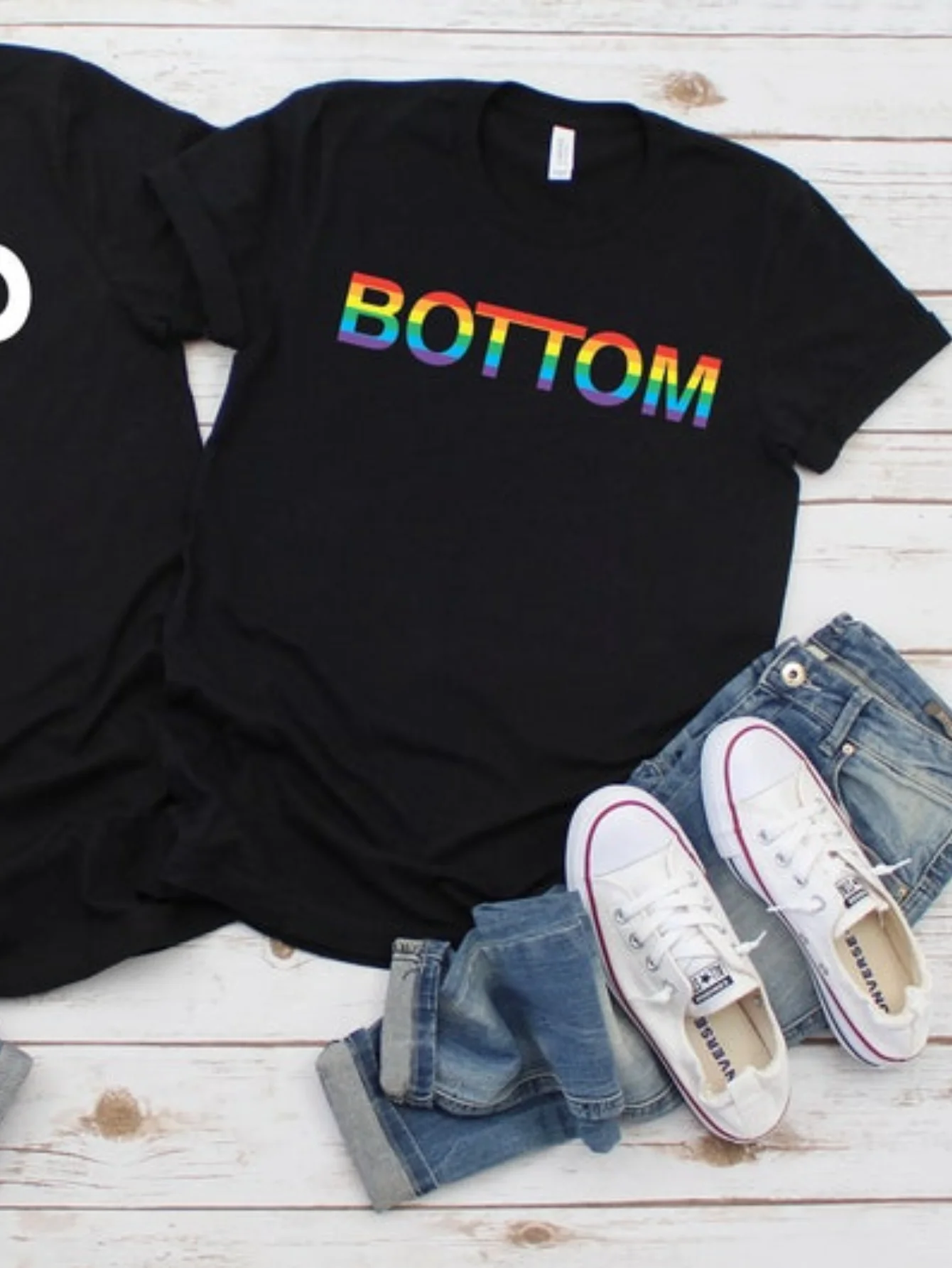 Funny Top Bottom Matching Gay Couple Partner T-shirt | Rainbow Flag LGBT Pride Shirt | Homosexual Couples Gift | Valentines Day