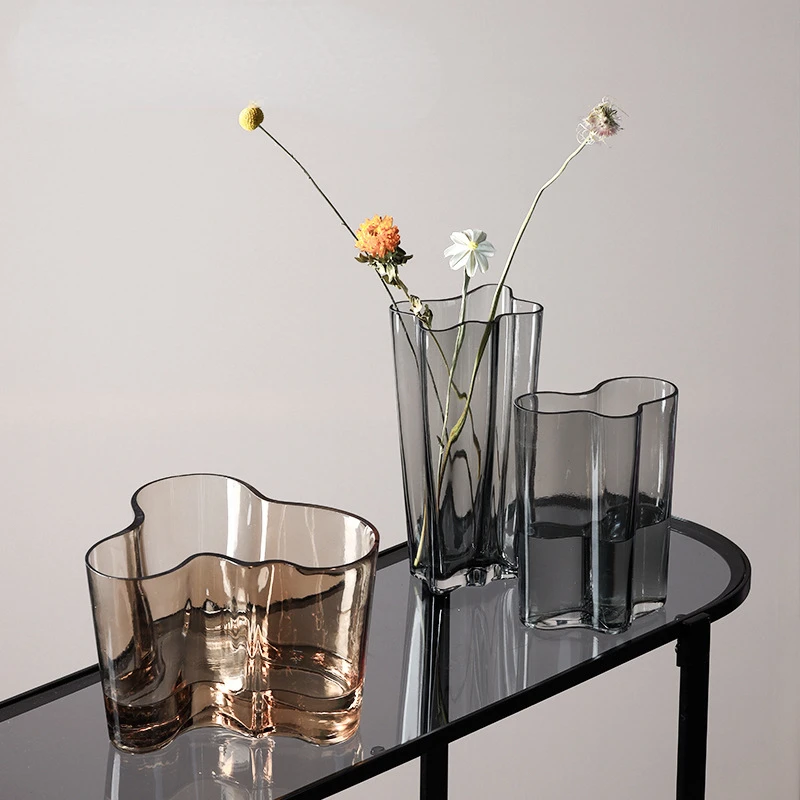 

Household Legend Lake Shaped Glass Vase Ornaments Ins Style Household Soft Decorations Transparent Flower Ware