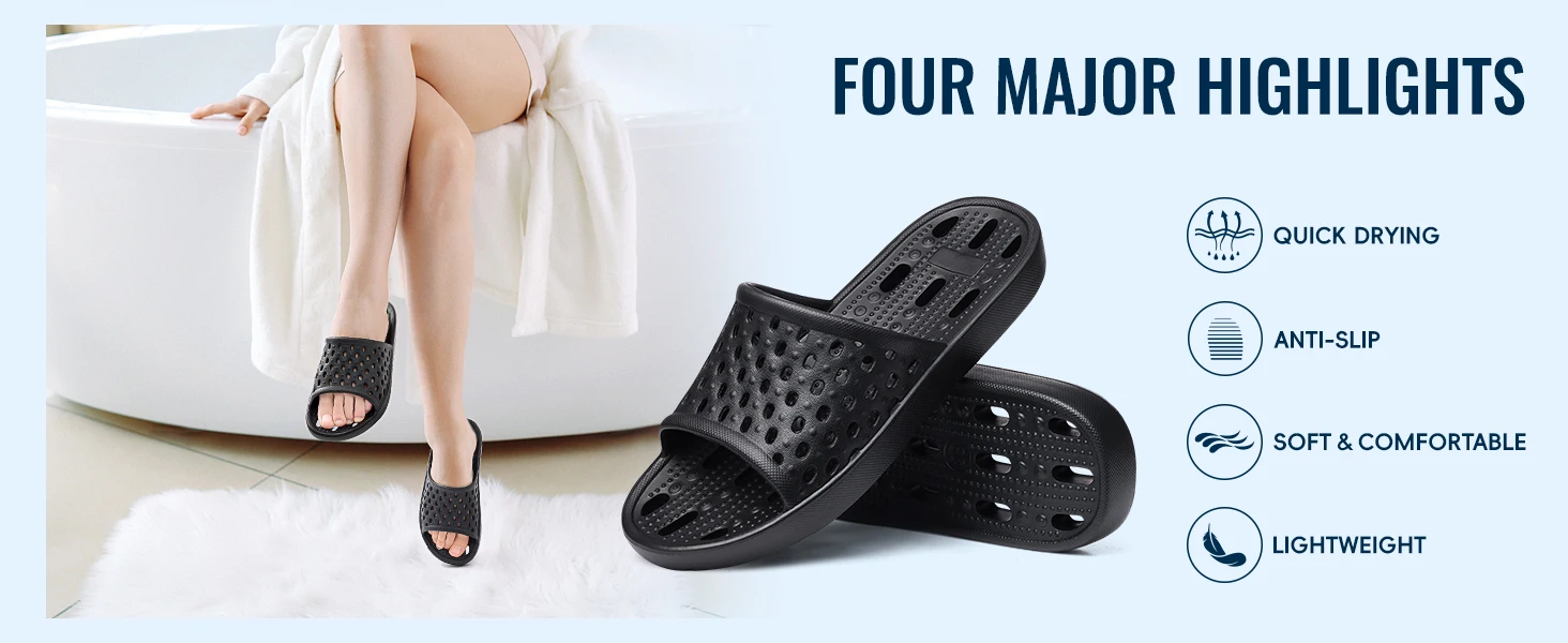 Shevalues Schnelltrocknende Damen-Duschpantoffeln, flache Slip-On-Hausschuhe, bequeme Badezimmer-Slides, rutschfeste Pool-Sandalen für den Fitnessbereich – Detail 5