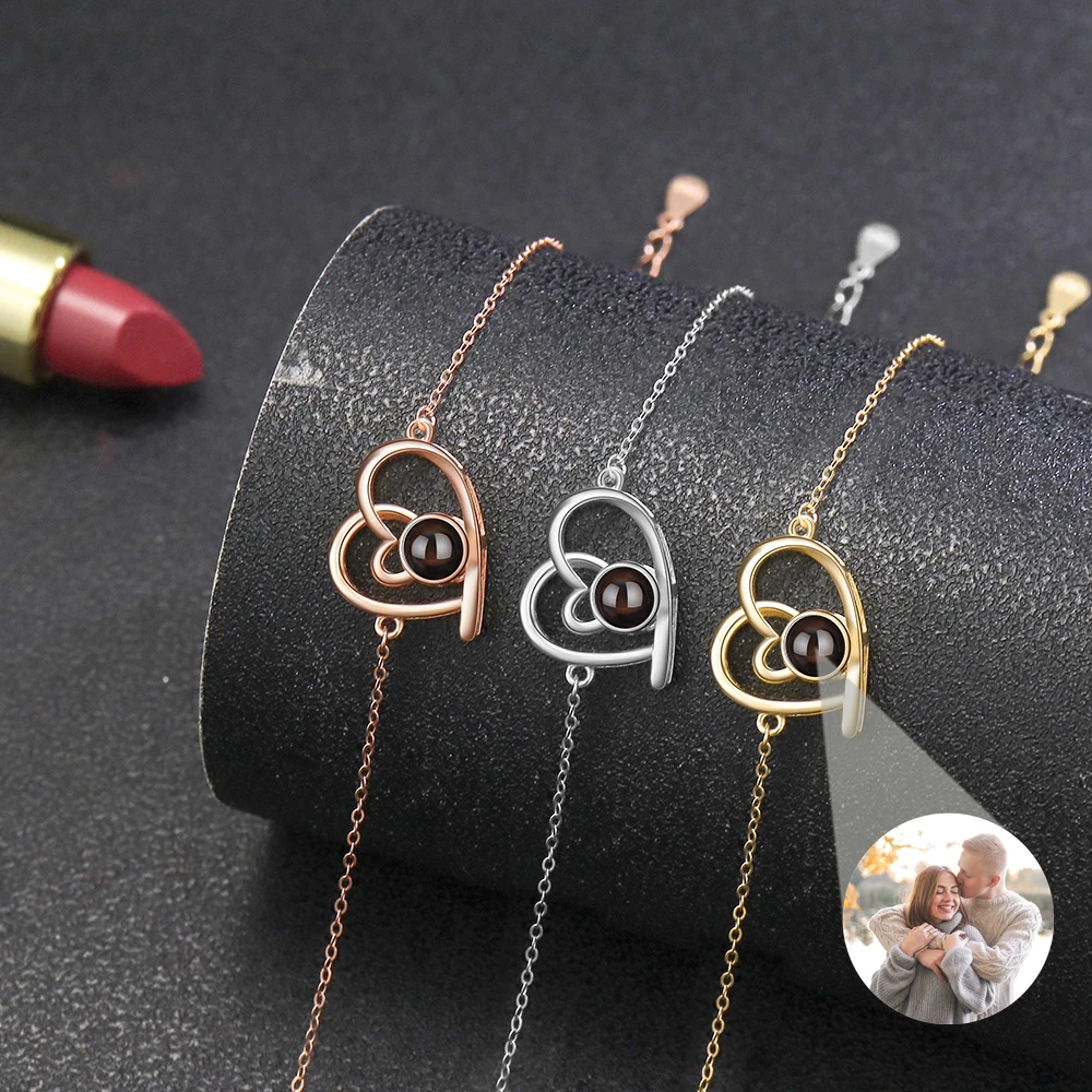 

Custom Photo Bracelet for Women Projection Photo Heart Pendant Bracelet 925 Silver Chain Decoration Jewelry