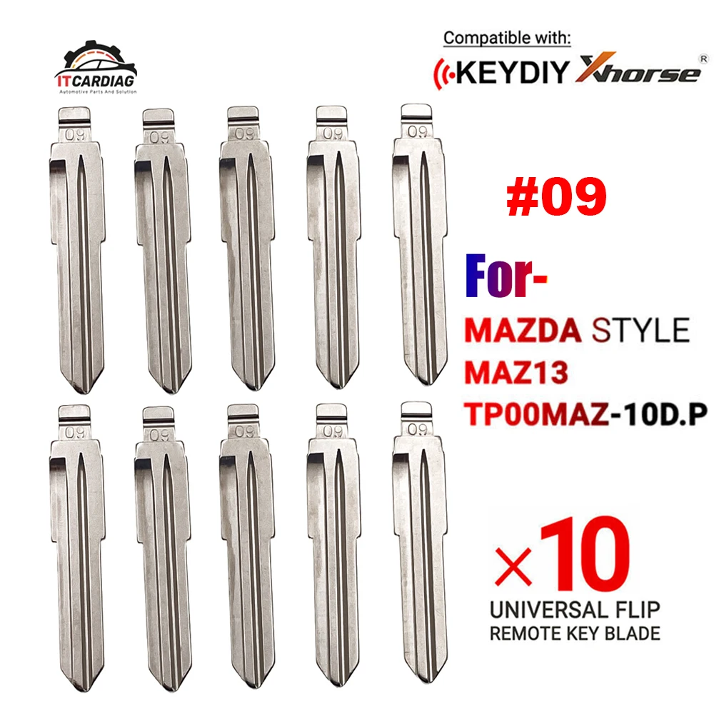 

10Pcs #09 Engraved Line Key Blade Blank Scale Shearing Teeth Uncut Key Blade MAZ24 for Old Mazda for Lishi 2 in 1 Tool