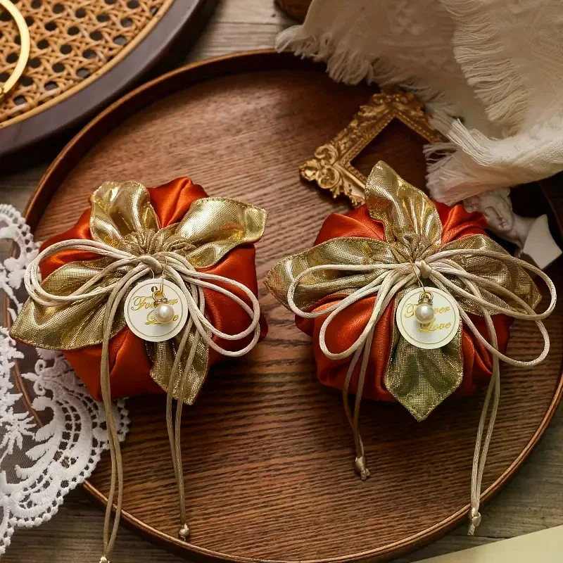 10pcs Luxury Packing Drawstring Velvet Pouch Silk Gift Bag for Jewelry Wedding Candy Boxes with Pearl String Decor Favors Bags