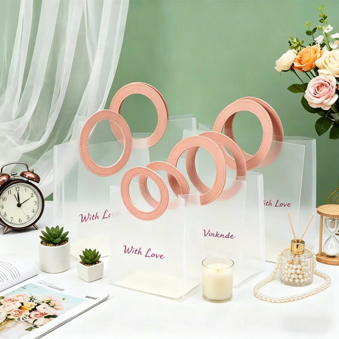 100 Bolsas de Regalo Transparentes de PVC con Logotipo Personalizado, Bolsas de Compras de Plástico PP Esmerilado para Joyería, Flores, Ropa, Pendientes y Souvenirs