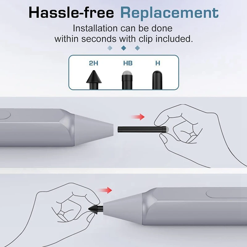 Ponta de borracha para caneta Microsoft Surface Pro Pen, HB, 2H H Substituição de Recarga, Microsoft Surface Pro 7, 6, 5, 4