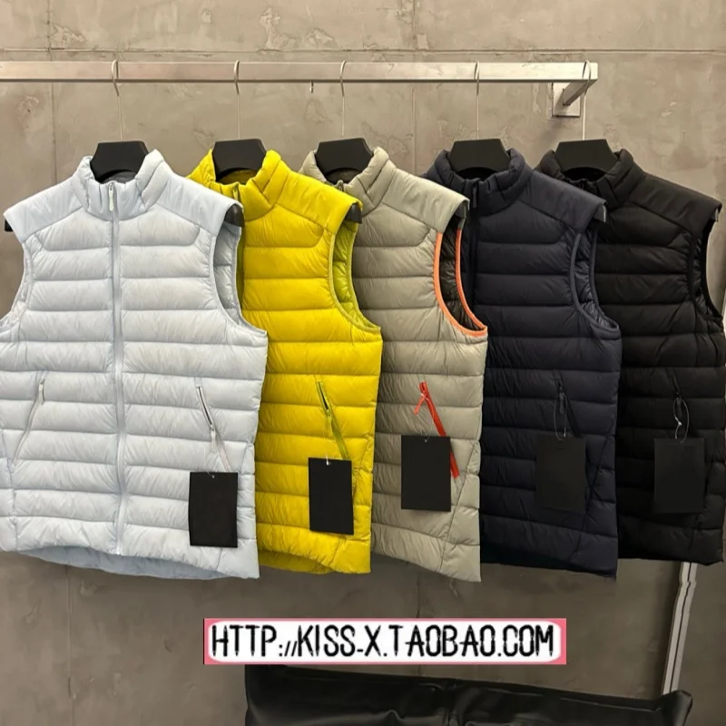 

Модный жилет Cerium 2025, пуховый Jaet, уличная функция, воротник для пары, молодежный однотонный жилет на молнии, свободный крой, белый гусиный пух