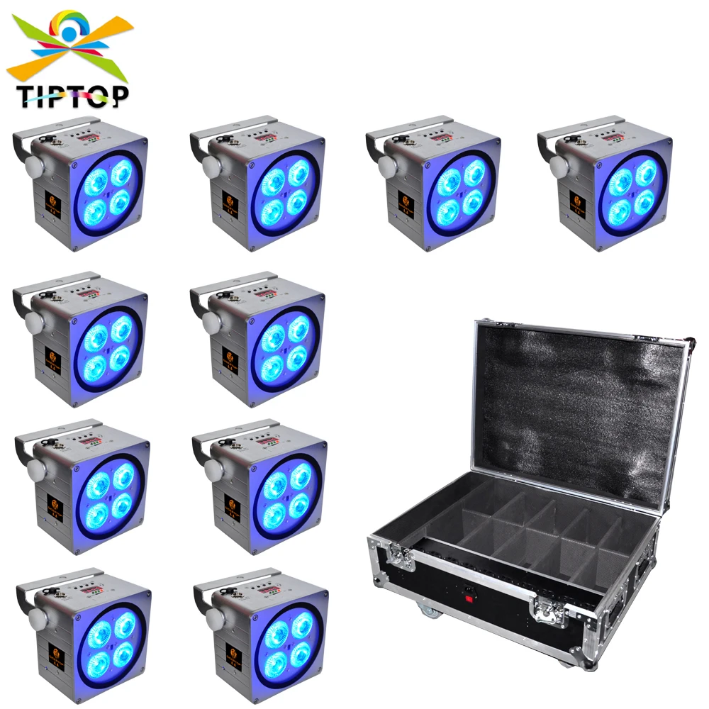 

10IN1 Charging Flight Case 4x18W RGBWA UV Color Battery Powered LED Par Light 6in1 Color Dj Led Wedding Background Washer White