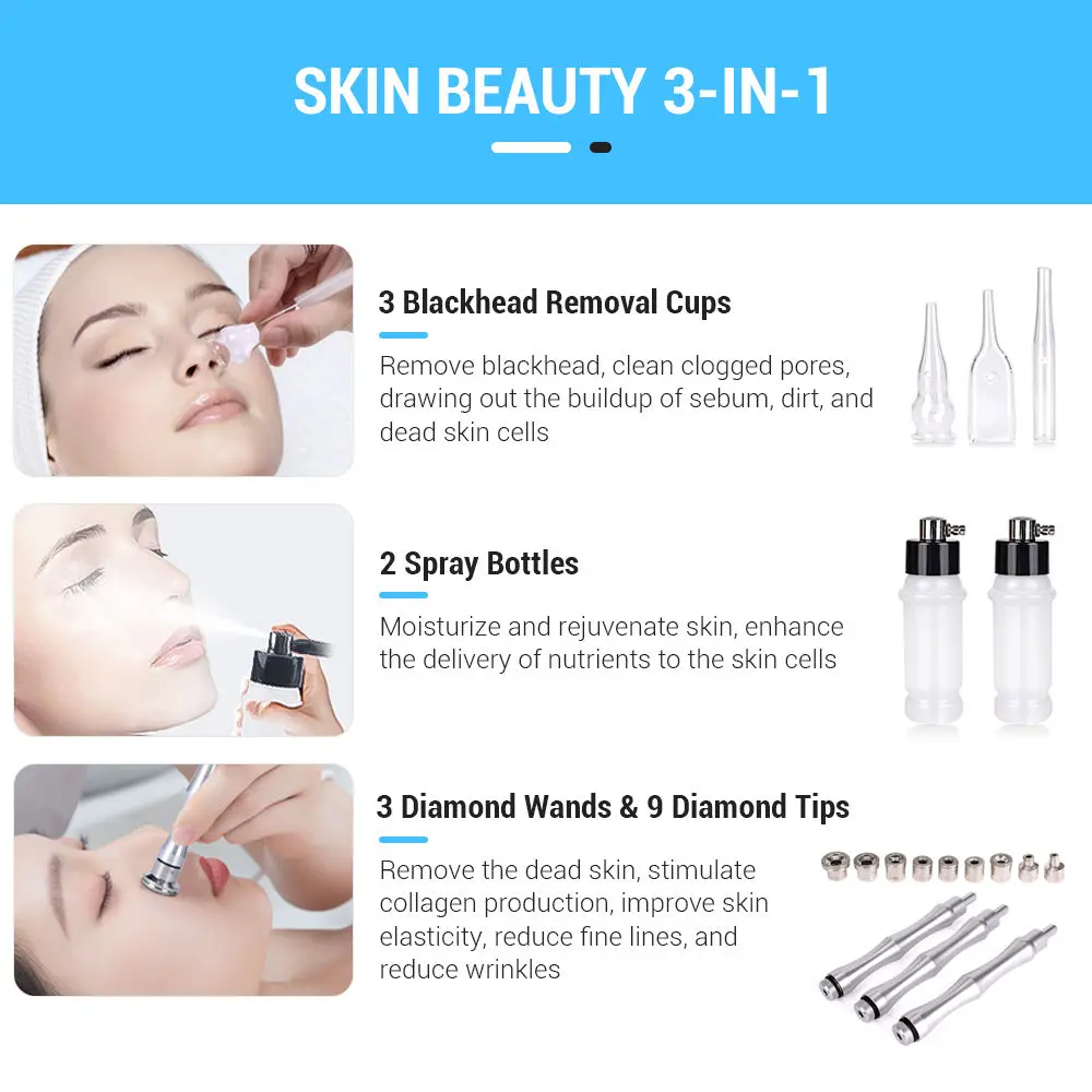 Diamond Dermabrasion Machine 3in1 Microdermabrasion Facial Exfoliation Deivce Wrinkle Removel Skin Rejuvenation Home Spa Use