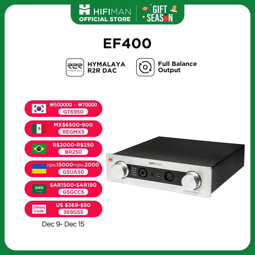 HIFIMAN EF400 Desktop Balanced Headphone DAC& Amplifier with Himalaya R2R DAC, 3.5/4.4/6.35mm Output for Home Audio