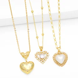 Pearl Heart Pendant Necklace for Women Copper CZ Gold Plated Necklackes Gift Jewelry nkep65