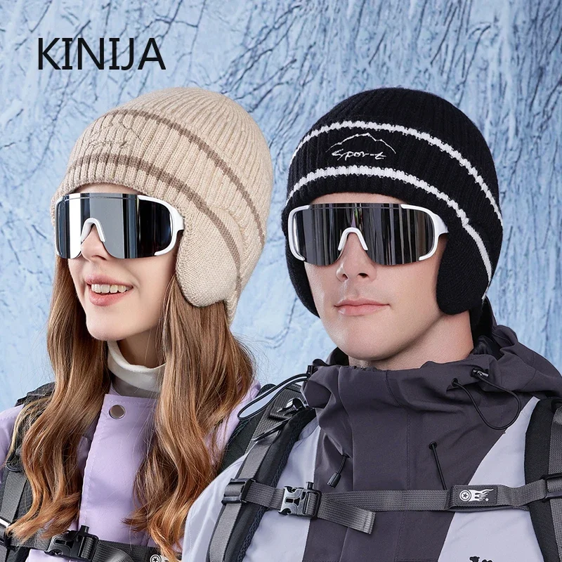 Winter Beanie Cap Scarf for Men Women Winter Outside Warm Thick Knitted Hat Thermal Bonnet Ski Cap Skullies Beanie