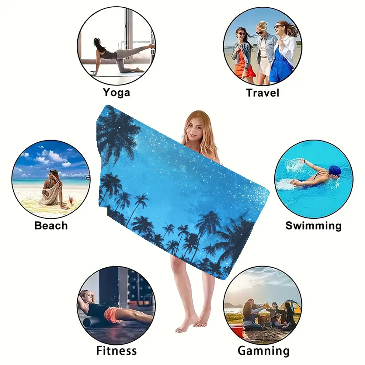 Coconut tree star pattern beach towel, quick-drying water-absorbent beach towel, travel picnic, camping, beach necessities