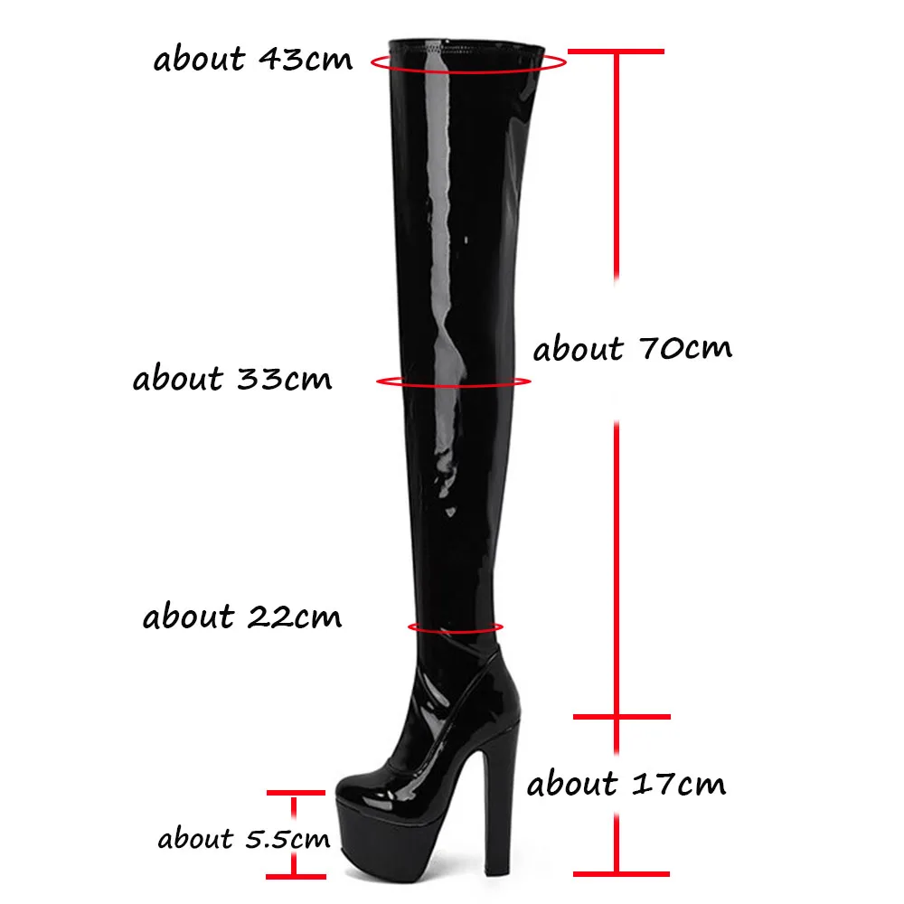 Sexy Over Knee High Boots Women Spike High Heels Zip Thick Platform Elastic Boots Luxury Trendy Designer Fashion Stylish Shoes