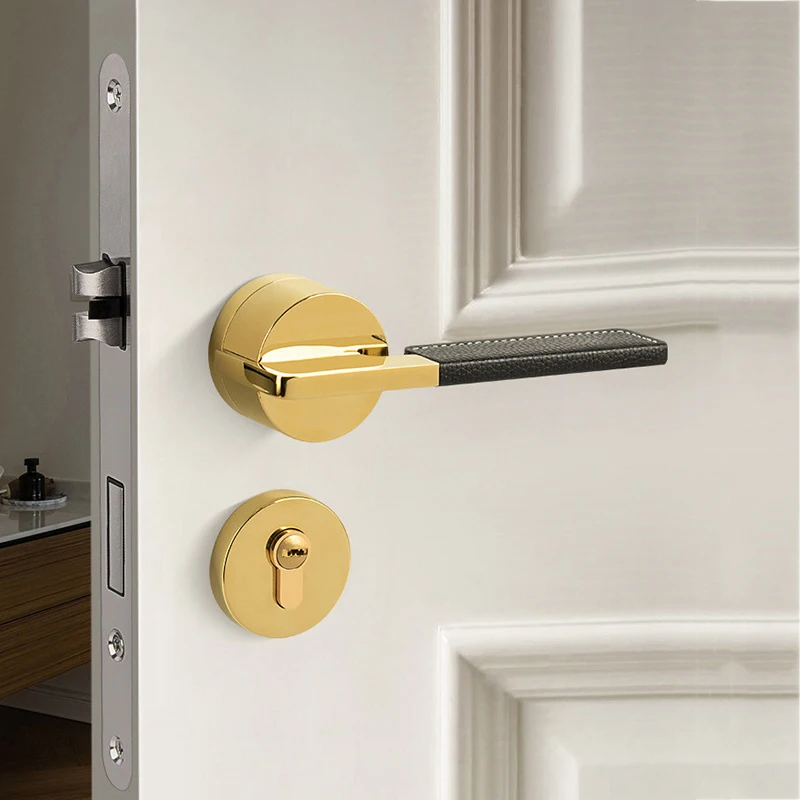 

European Genuine Leather Zinc Alloy Door Handles Lock Interior Bedroom Anti-Theft Door Lock Wooden Door Silent Split Door Lock