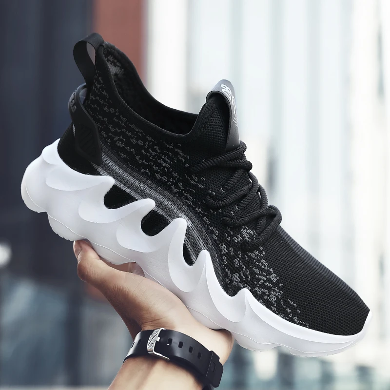 Black Running Jogging Shoes Casual Sneakers White Outdoor Breathable Mesh Shoes Men Light Shock-absorption Sports Shoes