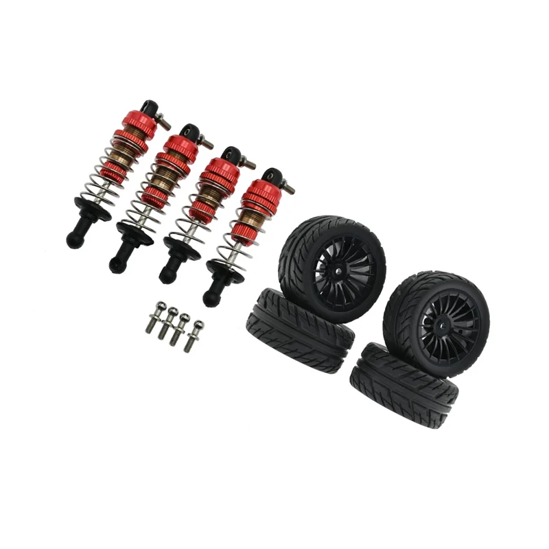 Metal Shock Absorber and Rubber Tire Set for SG1603 SG1604 SG1605 UDIRC UD1601 UD1602 UD1603 1/16 RC Car Parts,Black