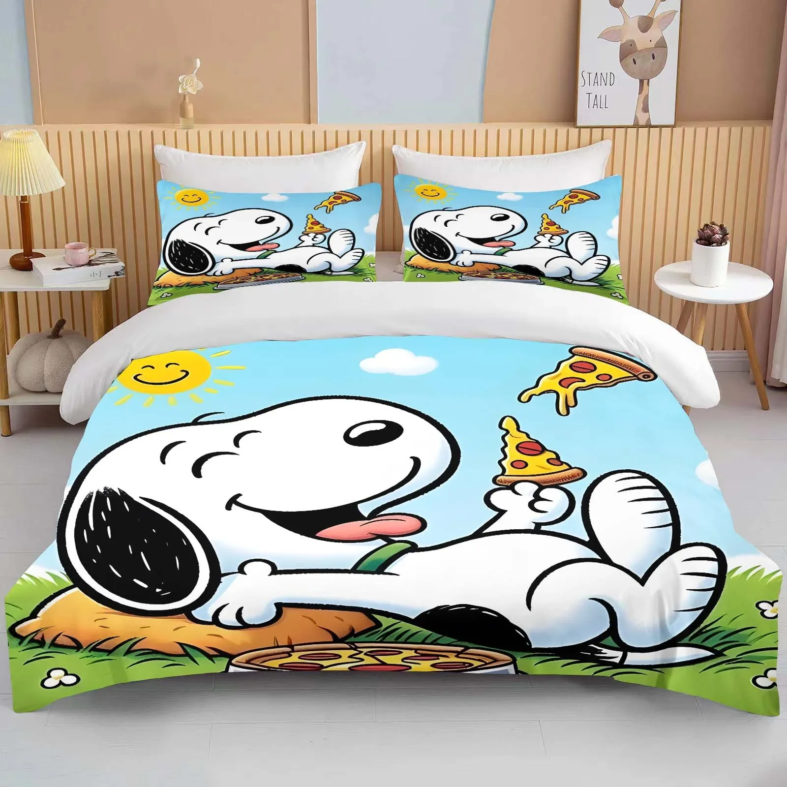 10 Sizes MINISO Snoopy Printed Soft Bedding Set Duvet Cover 1 Duvet Cover 2 Pillowcases Adult and Children Bedding Set Luxury