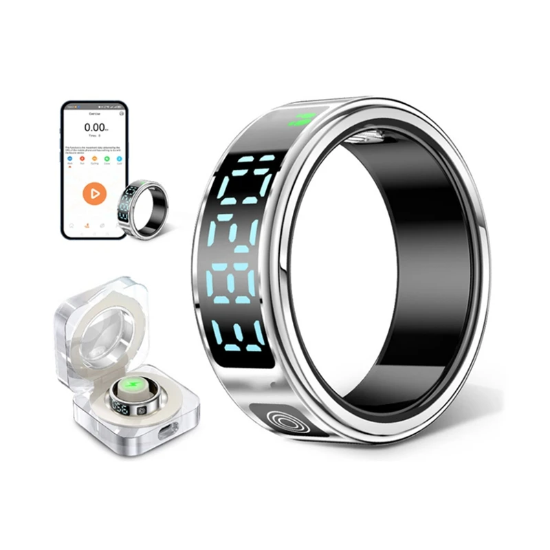 WISH SR08 Smart Ring For Men Women LED Display Screen Heart Rate Blood Oxygen Monitoring Multi Sports Modes 5ATM Waterproof