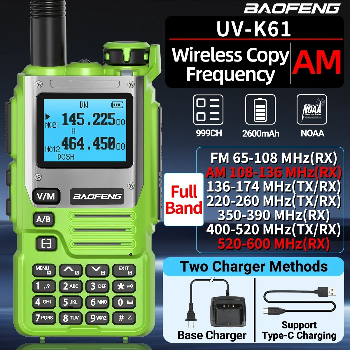 

Baofeng UV-K61 Walkie Talkie Multi Band Wireless Copy Frequency 999CH Type-C UHF VHF DTMF NOAA FM UV-5R Upgraded UV-K6 Ham Radio