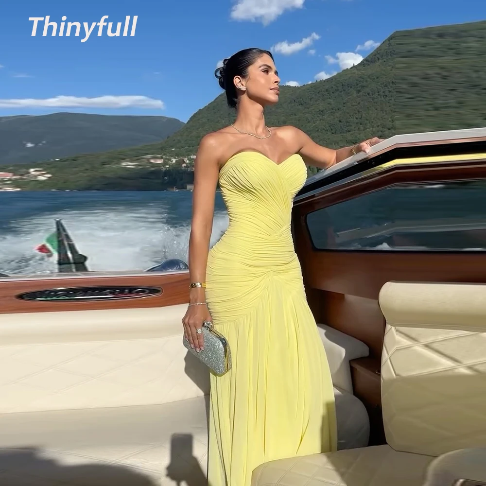 

Thinyfull Mermaid Chiffon Prom Dresses Sweetheart Sleeveless Pleat Evening Dress Holiday Style Gown Robe De Soirée Customized ﻿