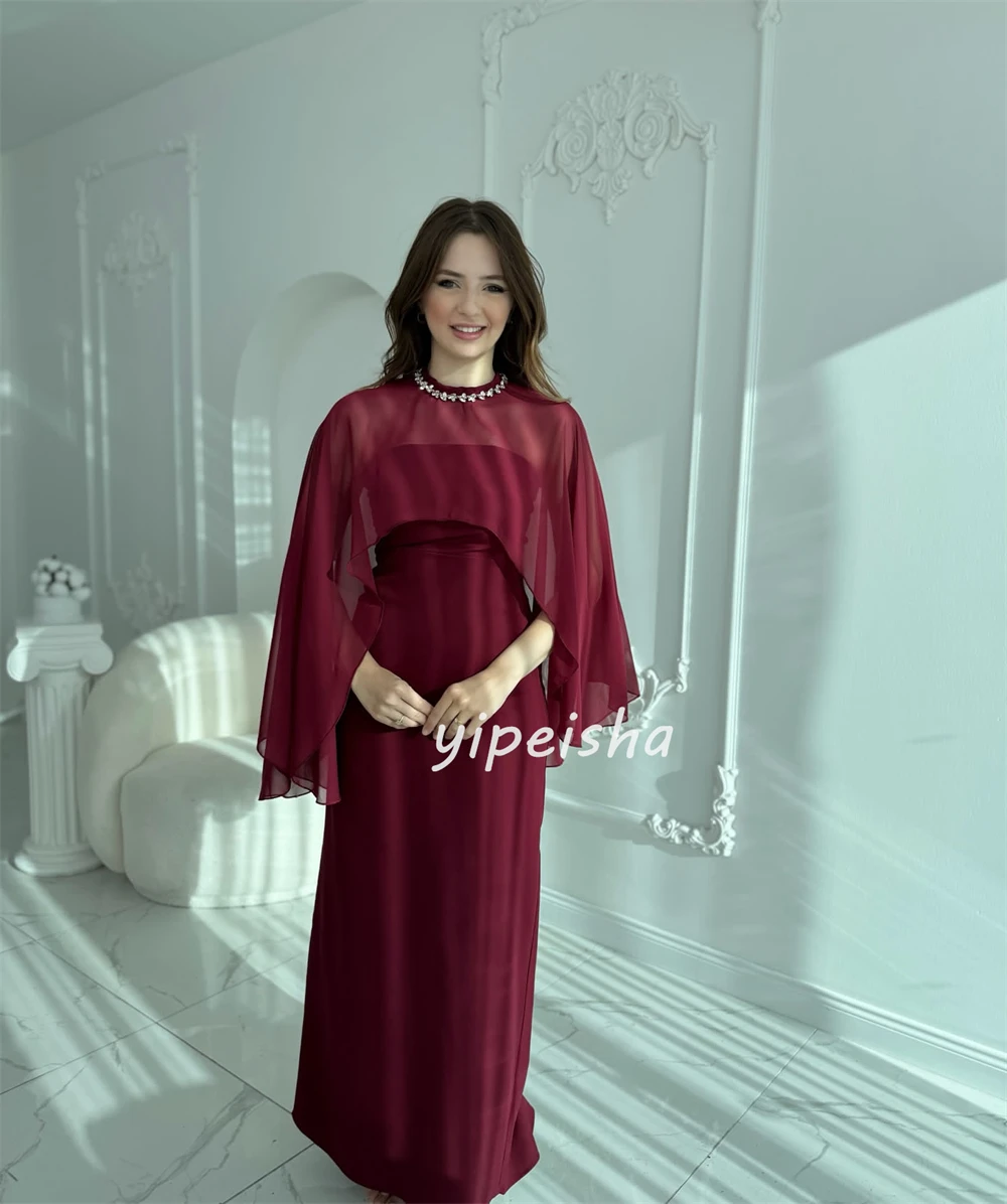 Personalizado elegante simples jérsei strass plissado em linha reta colher pescoço tornozelo comprimento vestidos sob medida ocasião vestidos formal retro