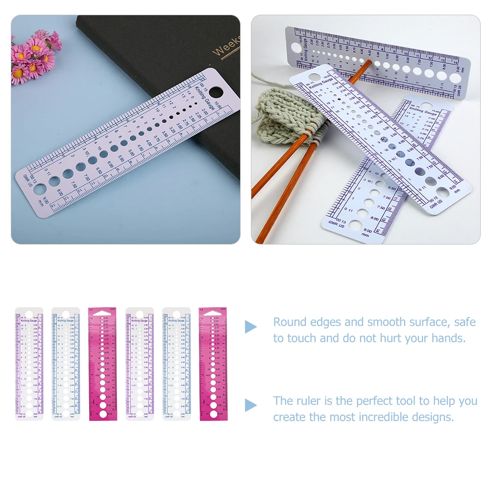

6pcs 16cm Knitting Ruler Purple Blue Pink Each 2 DIY Sweater Gauge Measuring Tools For Sculpture Making Household