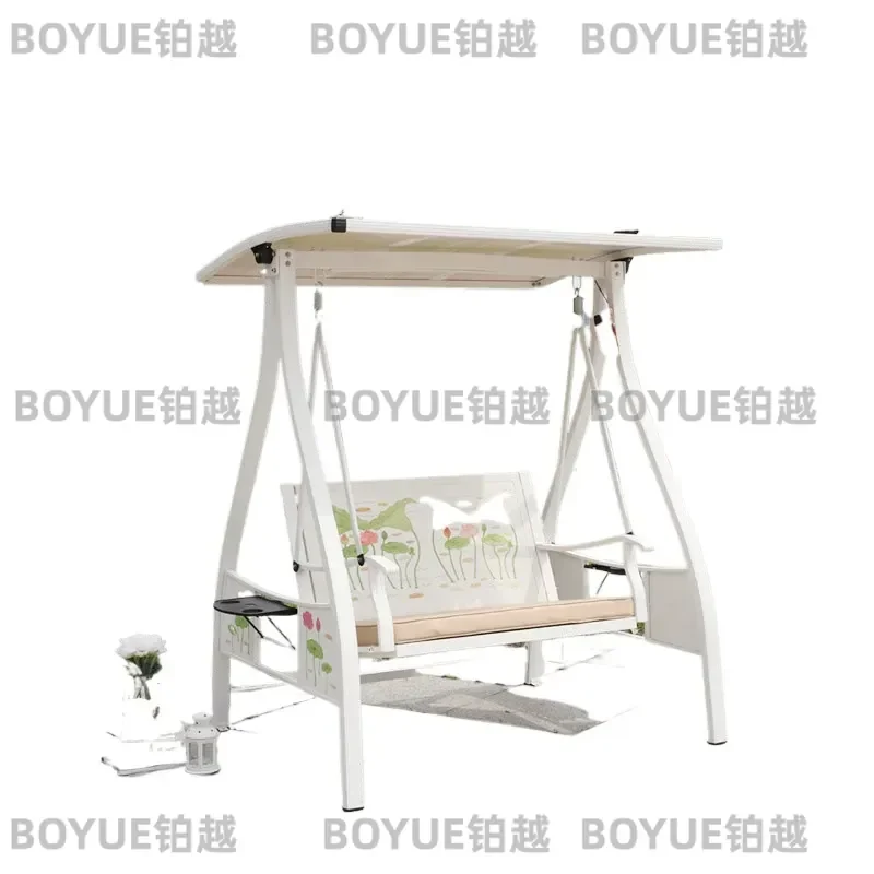 White Aluminum Alloy Double Hanging Basket Swing Chair Outdoor Courtyard Two Person Rocking Cradle Seat Patio Garden