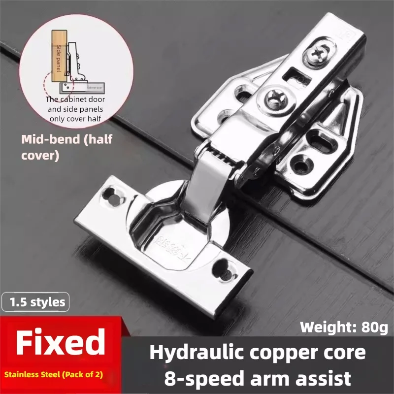 Heavy-Duty 2Pcs Cold Rolled Steel Hydraulic Cabinet Door Hinges Soft Close Damper Buffer, Furniture Hardware for Kitchen Cupboar