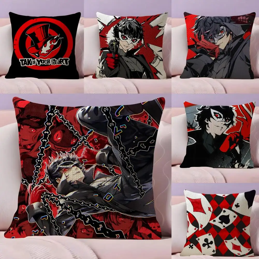 Anime Game P-Persona 5 Cushion Cover Natural Linen Pillow Case Double-Sided Print Decorative Sofa Pillowcase Home Decor Gift