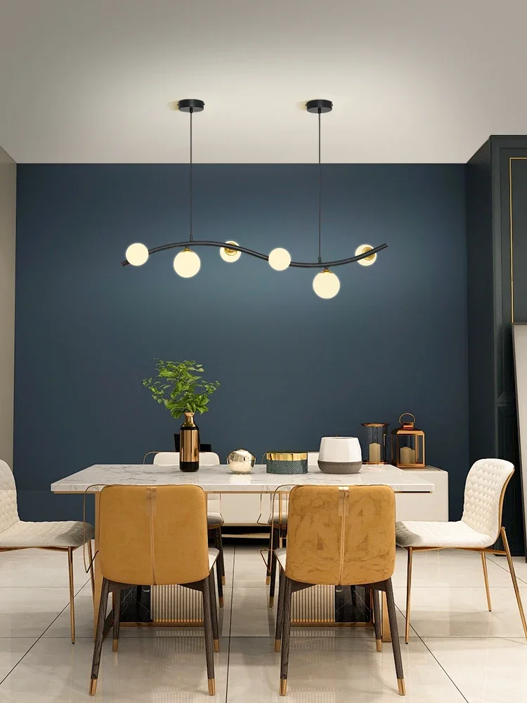 北欧シンプルモダンアイアンレストランバー衣料品店ロングストレートロッドマジックビーンブラックガラスボールランプシャンデリアLEDライト