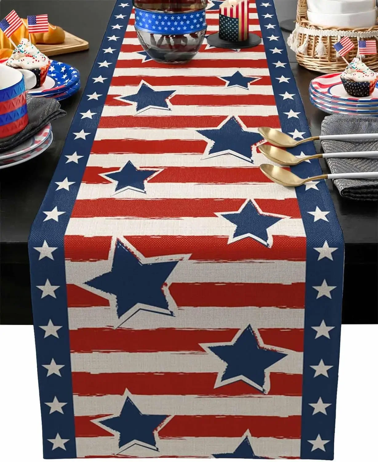 Table Runners Red White and Blue Stars Stripes Runner for Table Decor Independence Day Holiday Party Decorations