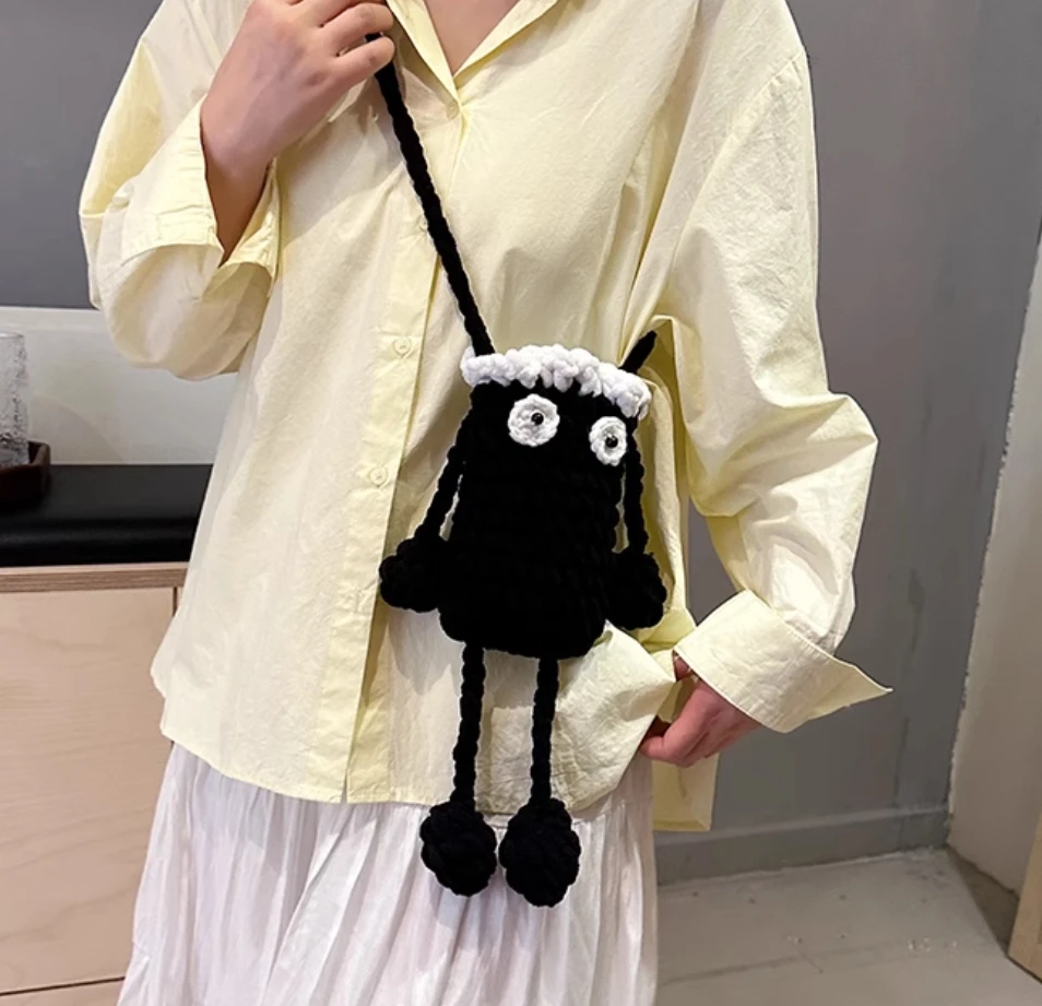 حقيبة محبوكة يدويًا، منتج نهائي، حقيبة قالب صوف لطيفة ومضحكة، حقيبة هاتف محمول، حقيبة كتف كروس، هدية للفتيات #2