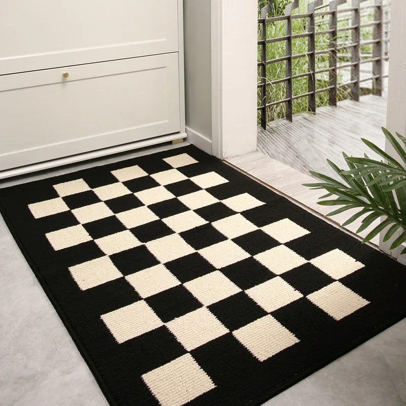 Indoor Door Mat Non-Slip Absorbent Resist Dirt Entrance MatInside Floor Mats Wear-resistant Home Chessboard Pattern Rug