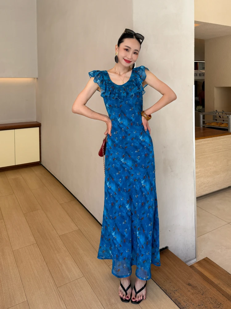 

Slim Fit round Ne Printed Long Dr French Sle Bouffant Svel Summer Dr Leopard Print Skirt Casual Travel Dr