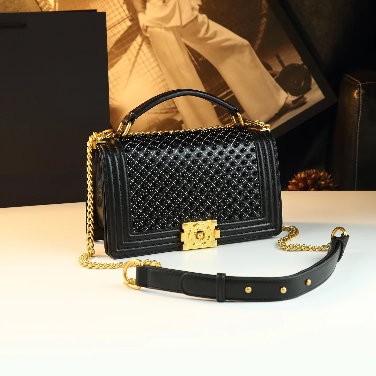 

Ele Pearl Diamond Leather Handbag Women's Crossbody oulder Bag Sli Clutch Purse Faionable Lady's Bag 2025 New Model