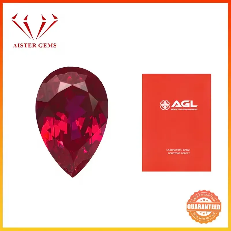 

Pigeon Blood Lab Grown Ruby Gemstone Pear Cut Synthetic Ruby Loose Gems with AGL Certificate
