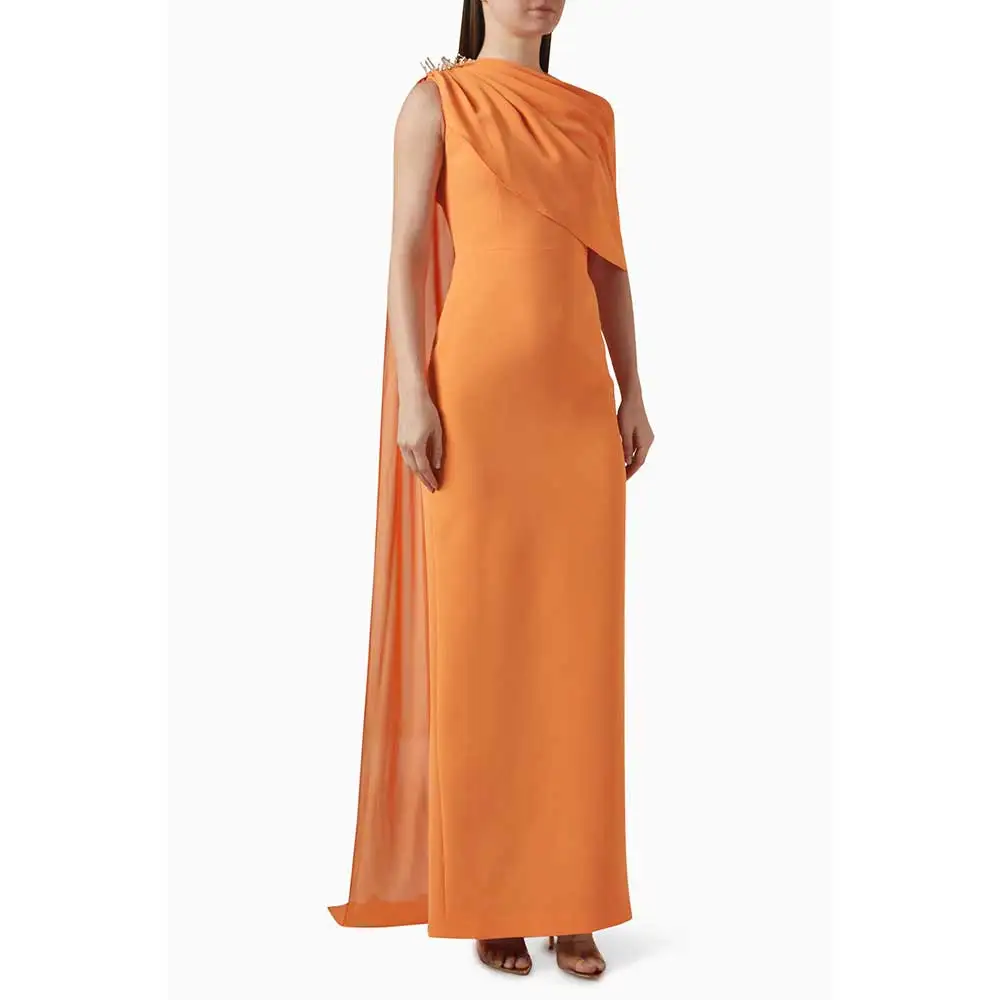 YUNLAN Gorgeous Saudi One Shoulder Sleeve Ankle Cover Up Dress Orange 2024 Women Elegant Bridesmaid Dress Guest Mixi Party Dress