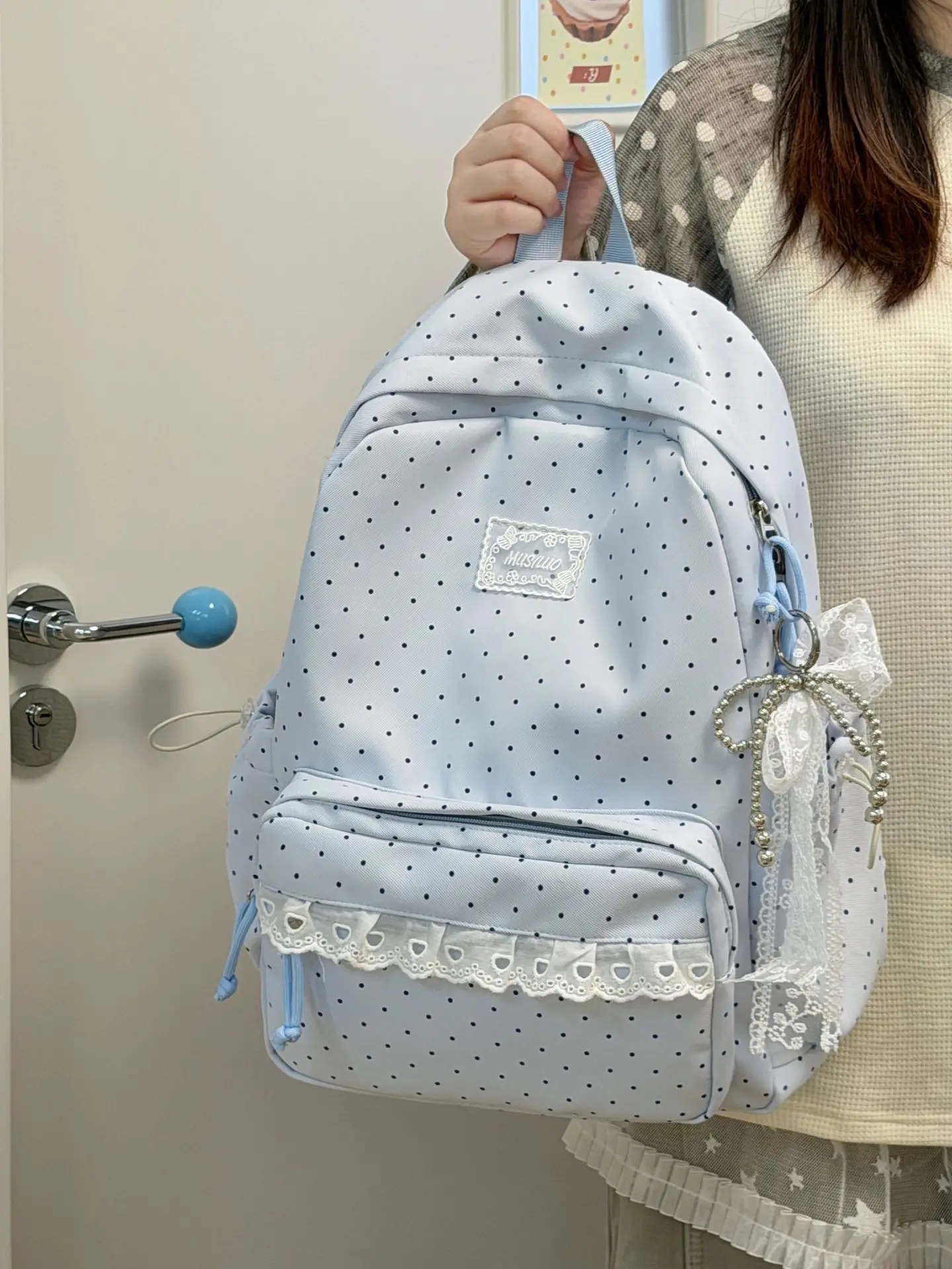 Women's Bag Korean Ins College Storm Point High Looks High School Student Backpack Sweet Lace Soft Girl Style Travel Backpack