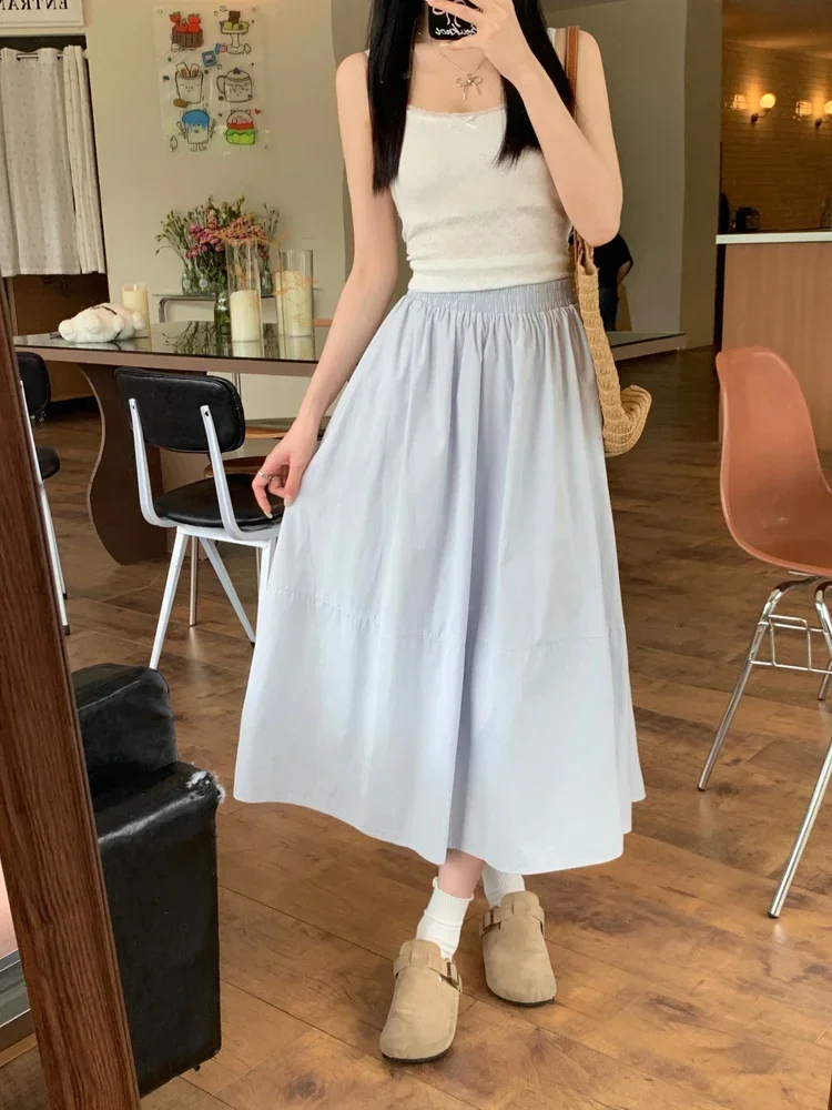 

Elastic Skirts Female Waist Pressed Pleated Bustier Skirt Women's Summer Skirt Straight High Waisted Thin A-line Solid Color