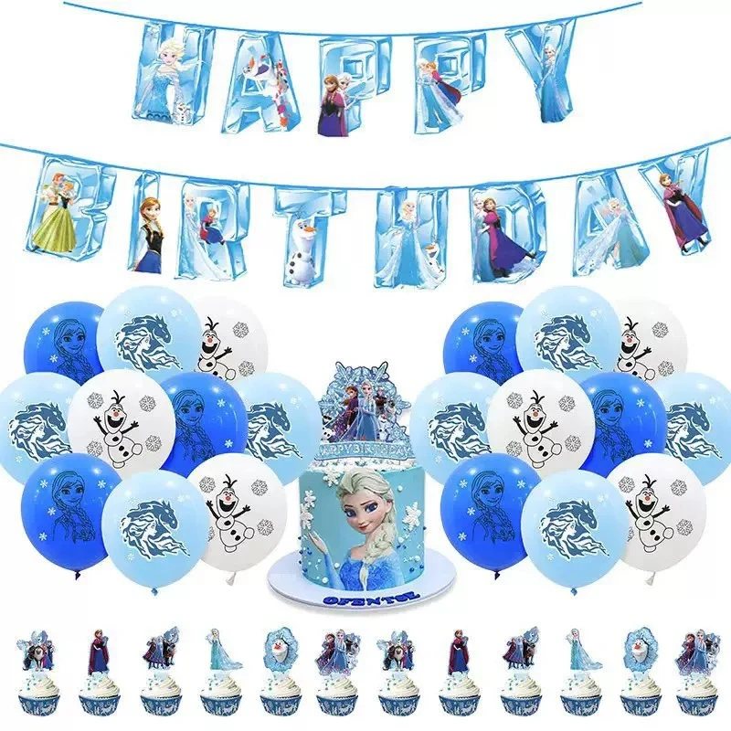 Neue Frozen Cartoon Party Dekorationen Elsa Anna Prinzessin Banner Luftballons Kuchen Topper