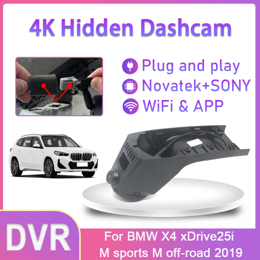 4K Car DVR WIFI Camera Plug & play Dash Cam Front And Rear Dashcam Video Recorder For BMW X4 xDrive25i M sports M off-road 2019