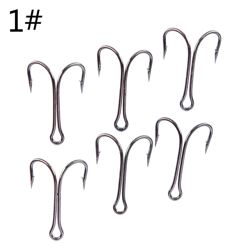 50pcs/lot Dual High Carbon Steel Black Fishing Hooks Double Anchor Hook Saltwater Fishing Tackle