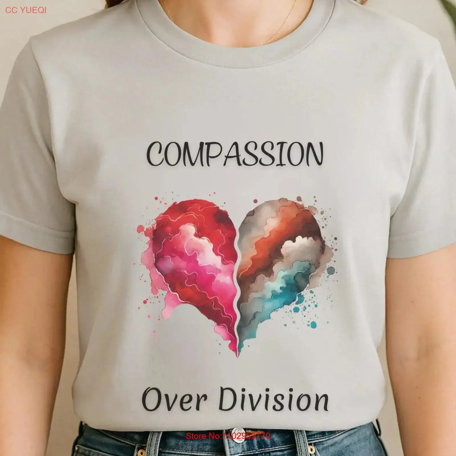 Compassion sur la Division t-shirt aquarelle coeur unité Message empattement pour thérapeute être gentil vintage lavé décontracté homme