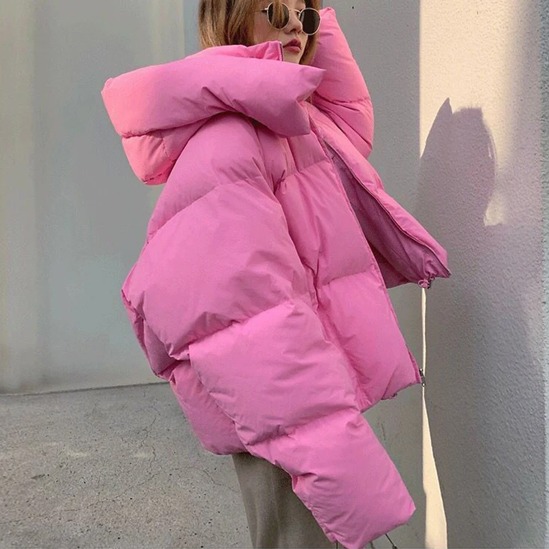 2021 new winter jacket women\'s jacket women\'s warm fashion candy color jacket long thick parka coat Korean loose hooded jacket