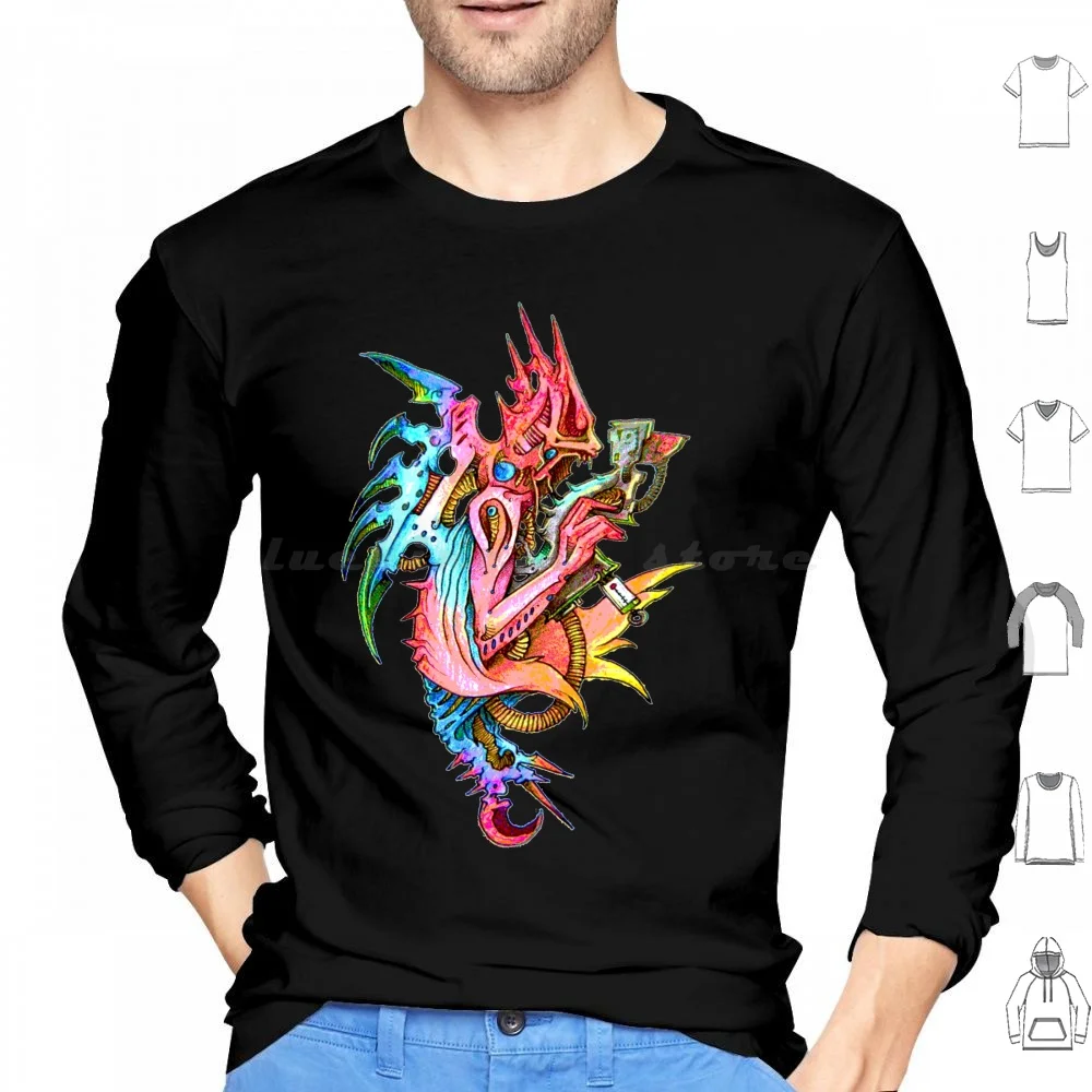 Tech Wizard Hoodie Cotton Long Sleeve Cool Fantasy Monster Creature Colourful Psychedelic Technology Weird Strange