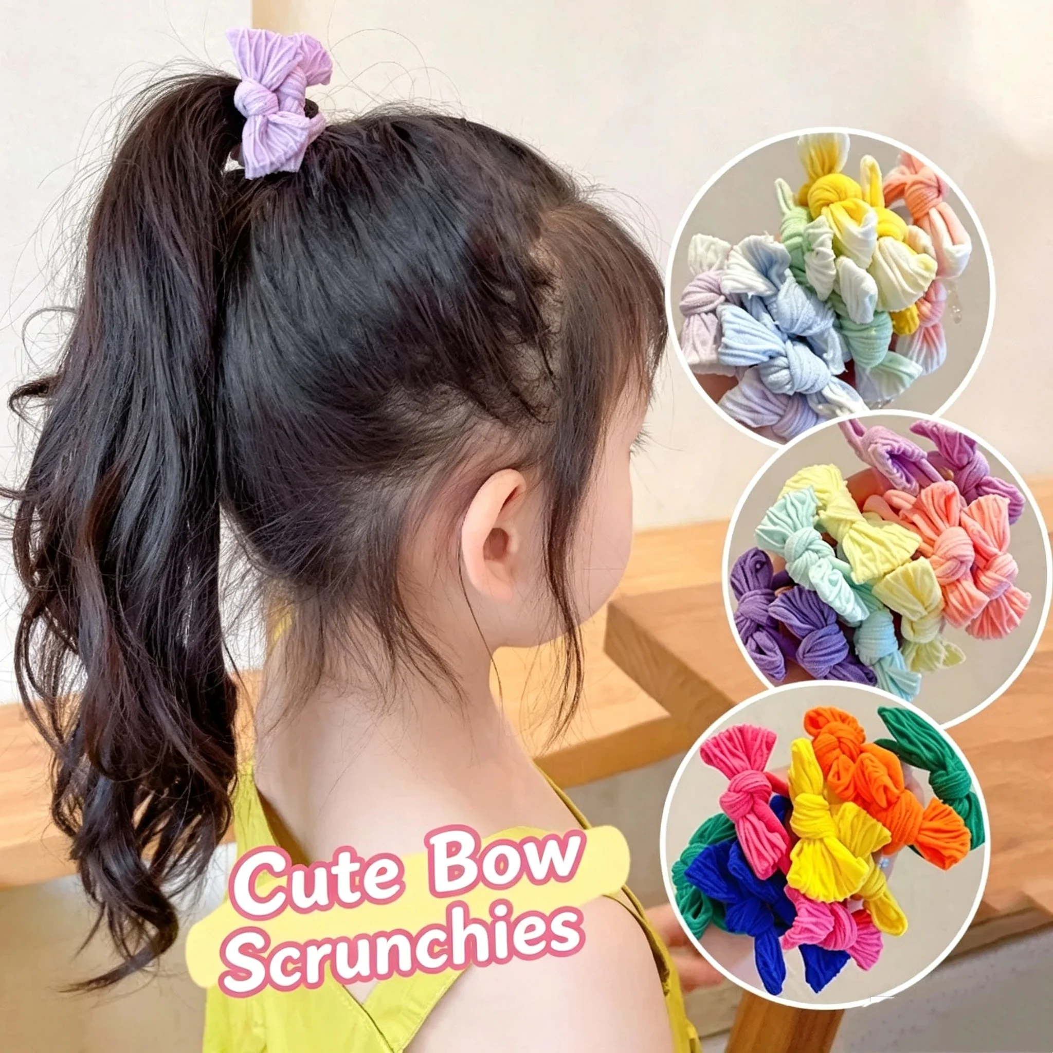 20Pcs Headband Bow Hair Band for Girls To Tie Their Heads Without Hurting Their Hairband Rubber Band High Elasticity OPP Bag