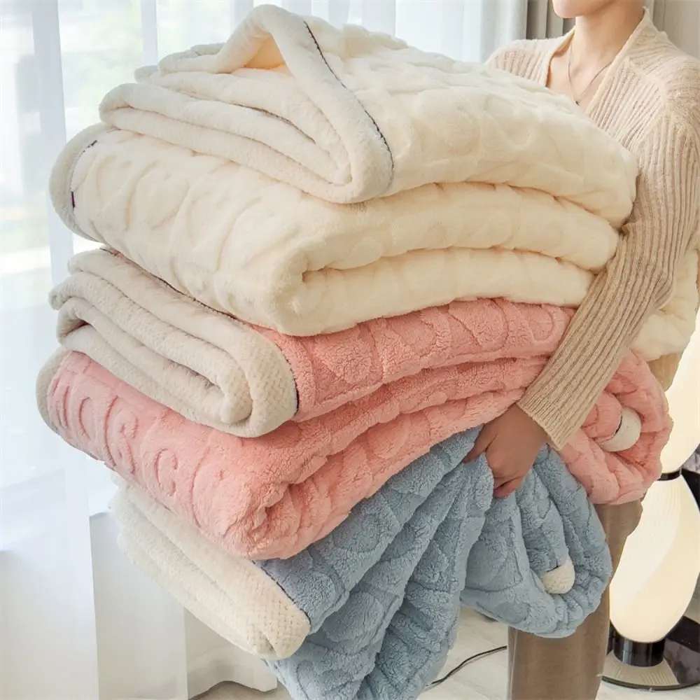 New Fleece Thick Lamb Blanket Skin-Friendly Warm Warm Blanket Double Sided Breathable Plush Striped Blankets Home Office