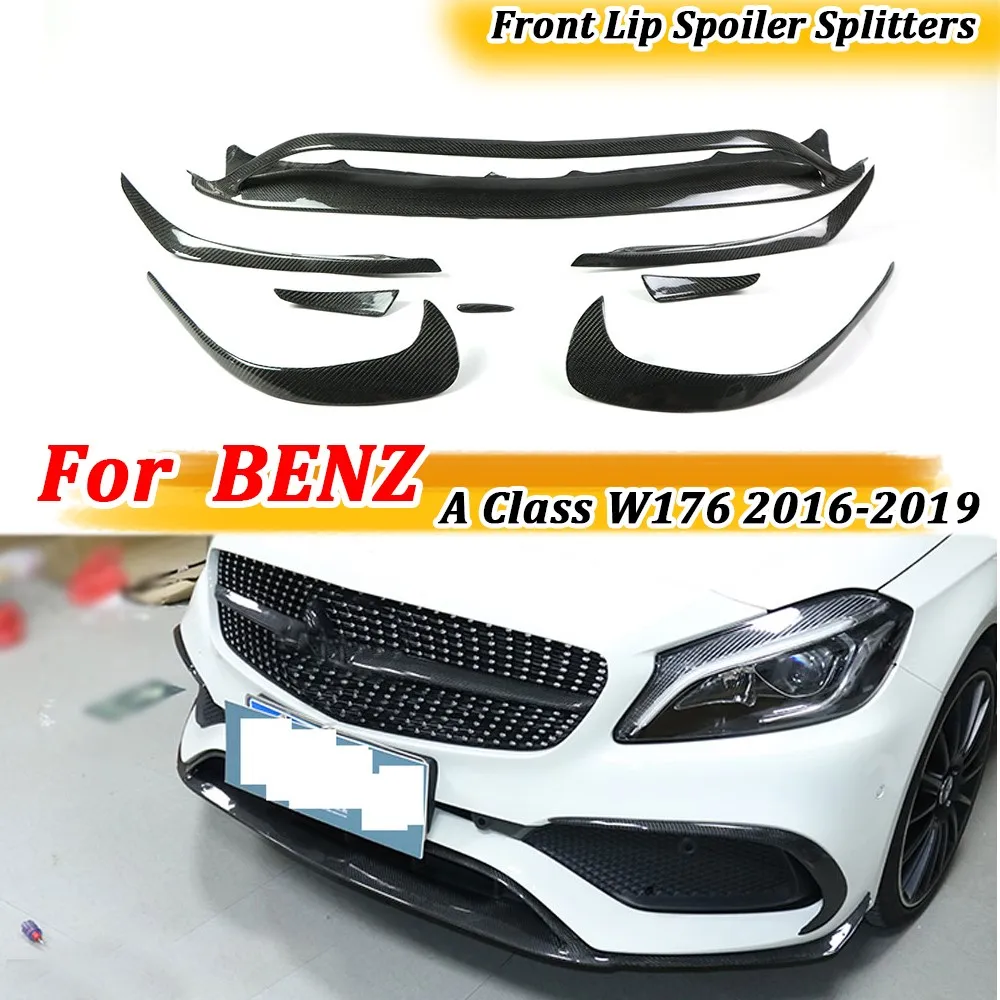 

8PCS Carbon Fiber Front Lip Spoiler Splitters For Benz A Class W176 A200 A250 A45 AMG Side Bumper Trims 2016 - 2019 Body Kits